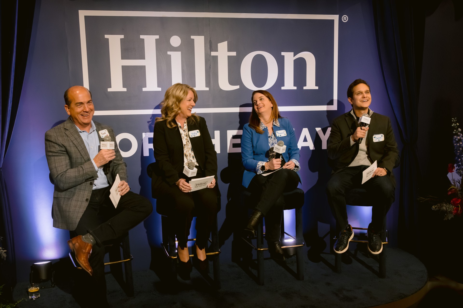 Frank Passanante, Kelly Knowlen, Bonnie Campagnuolo and Jason Dorsey speaking on a panel at Hilton Experience Showcase in New York City to preview the new initiative and report