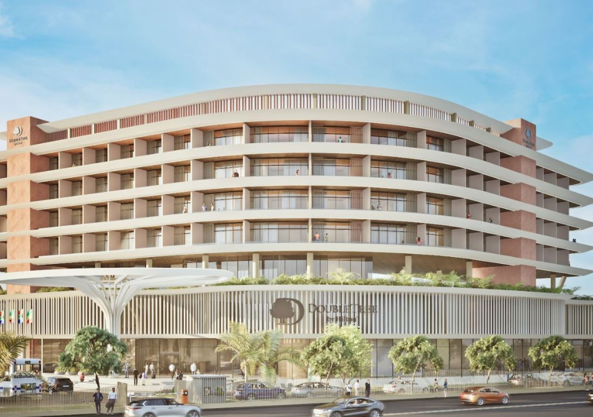 DoubleTree by Hilton Dire Dawa, exterior, balcony, cars, trees, sidewalk, roof garden