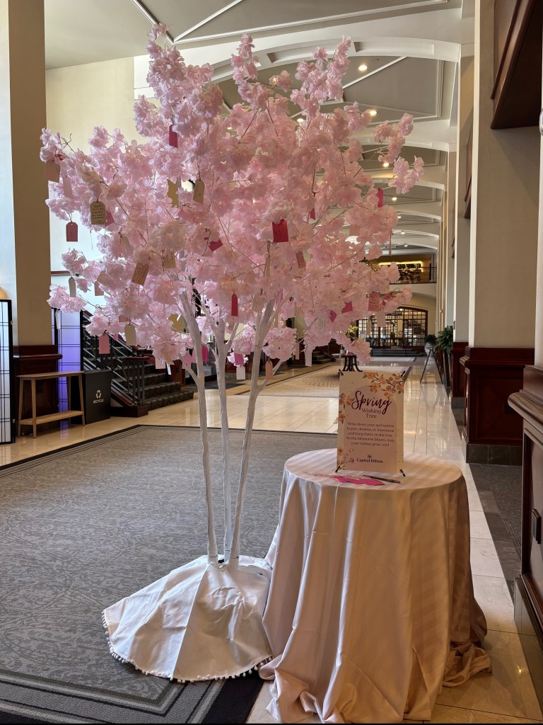 Capital Hilton, Spring Wishing Tree, pink faux tree, pink artificial tree