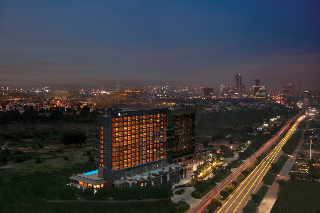 Hilton Gurugram Baani City Centre Hotel Facade at night