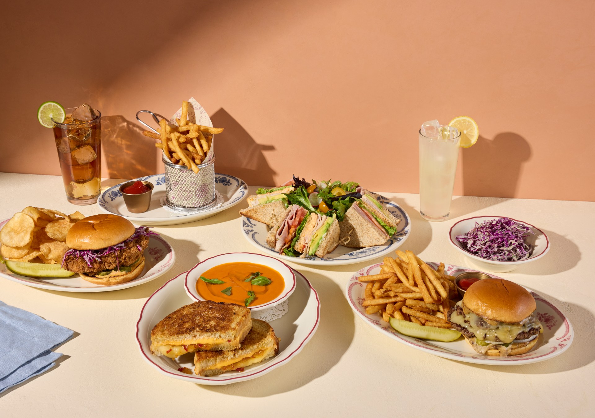 DoubleTree by Hilton - piebird - Sandwiches including chicken sandwich, burger, grilled cheese, club and various sides including tomato soup, fries, slaw and chips