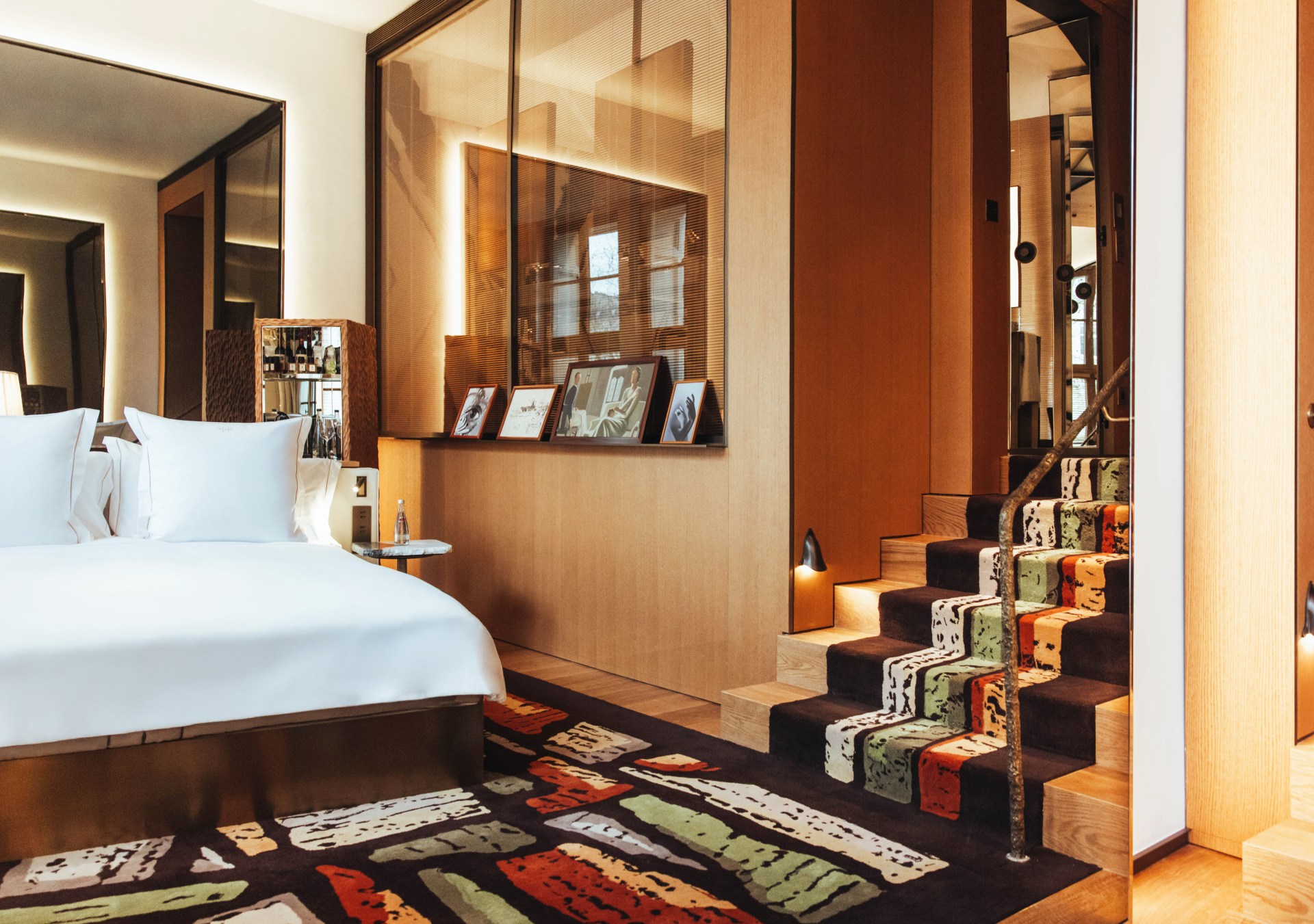 Sax Paris, LXR Hotels & Resorts - Deluxe Junior Suite, bed and stair way up to other par of suite