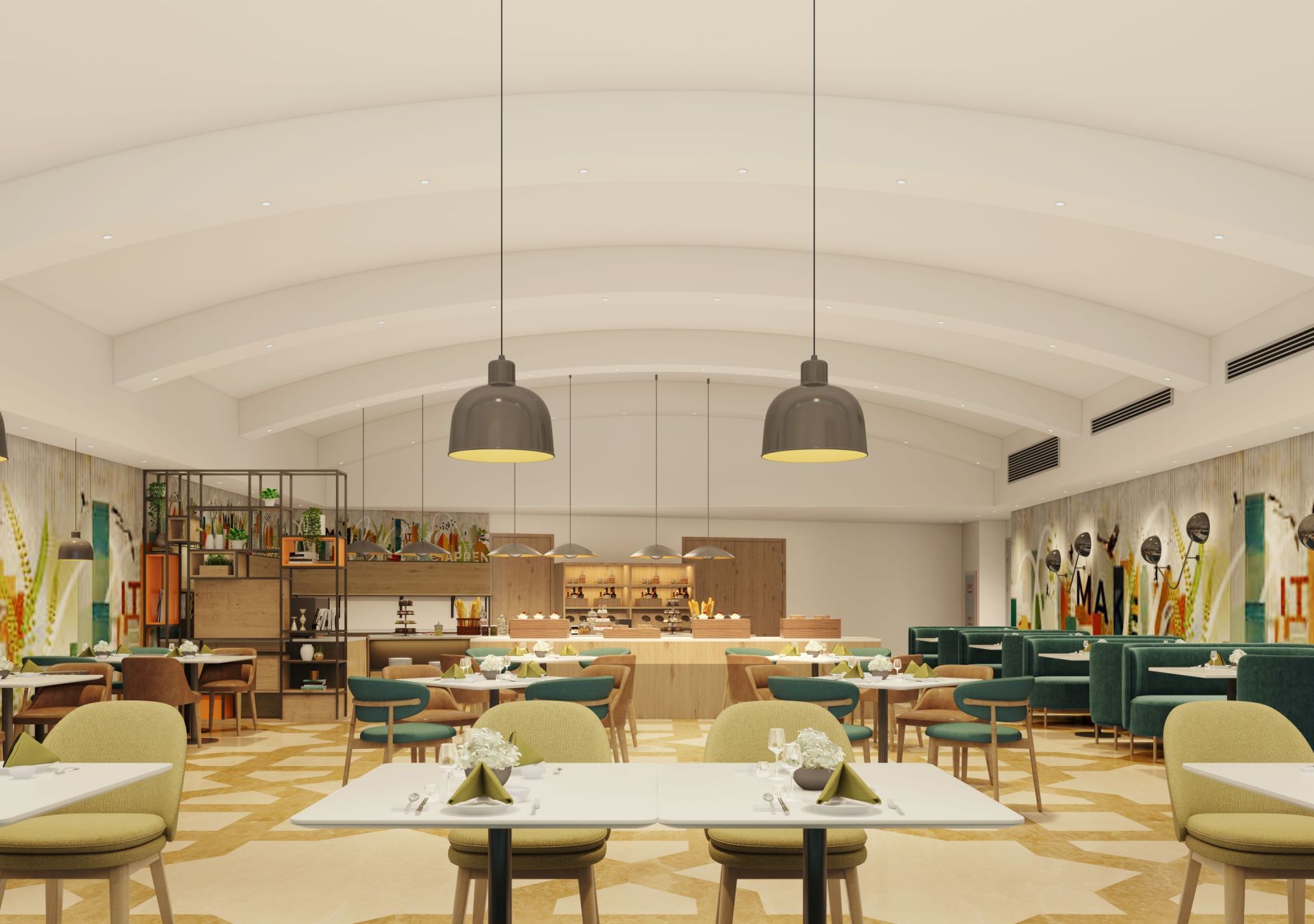Spark by Hilton Makkah Aziziyah, dining area with a variety of seating options tables with chairs as well as couches