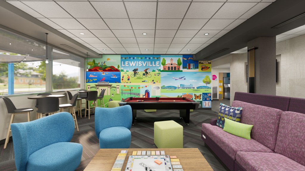Tru by Hilton, Mural Wall, pool table, lounge sitting area