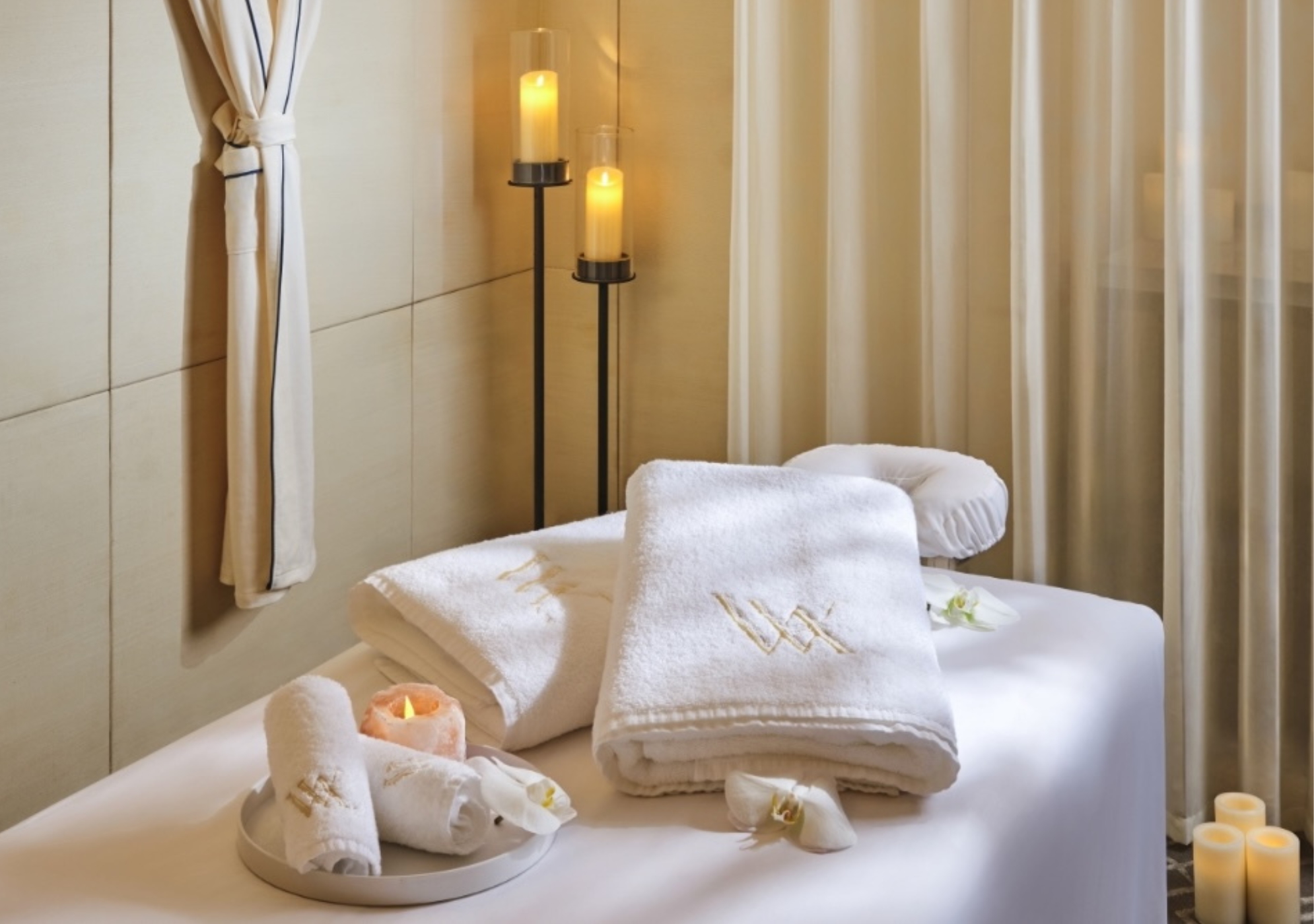 Waldorf Astoria Spa x Frette - linens on a spa table