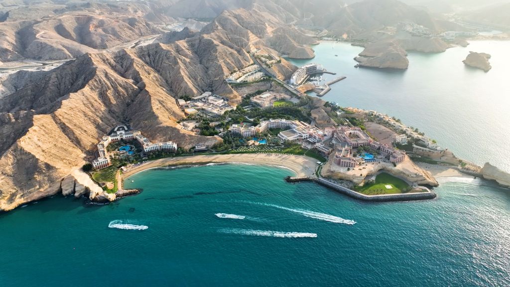 aerial view of Barr Al Jissah Oman - hotels, beach, water, mountains