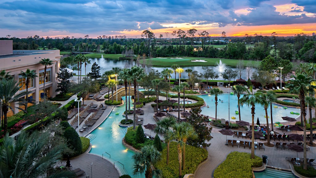 Pool at dusk at Signia by Hilton Orlando Bonnet Creek