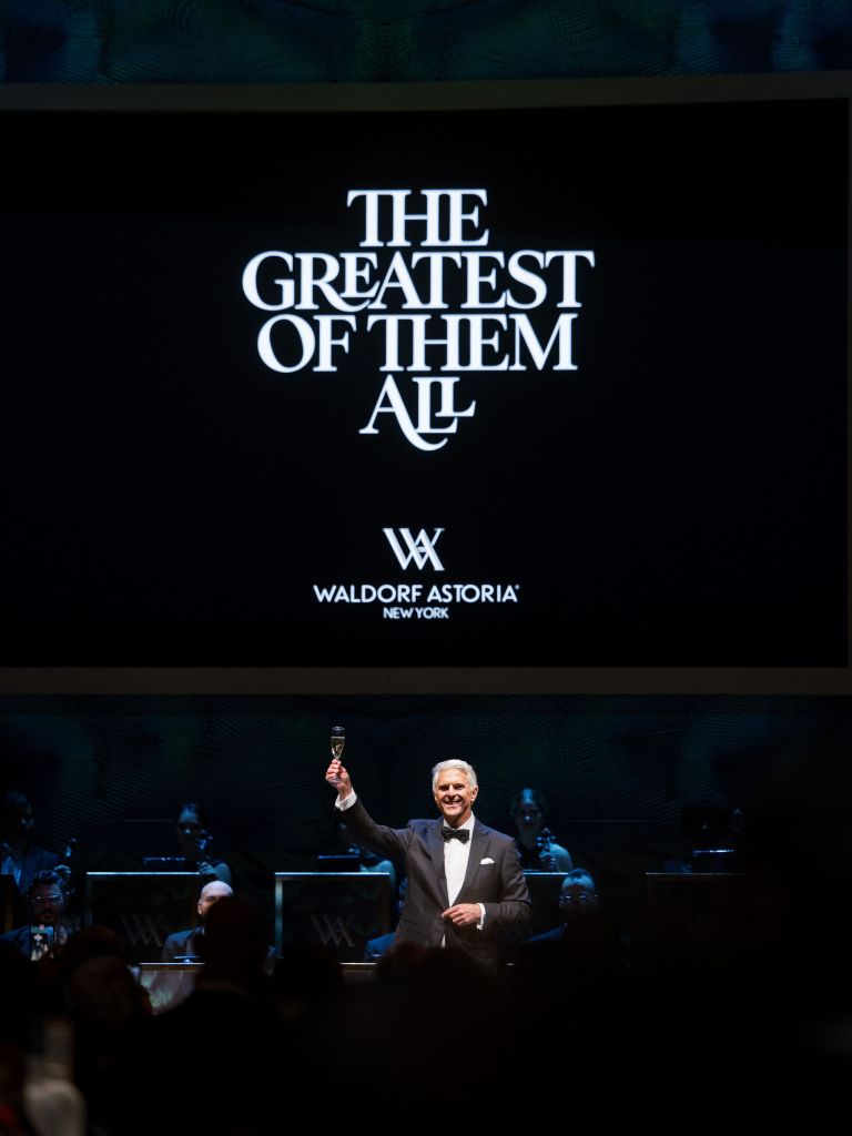 Chris Nassetta, President and Chief Executive Officer, Hilton, welcomes guests at the Grand Ballroom at Waldorf Astoria New York Opening Gala, November 6, 2025 (Photo Credit: Corbin Gurkin Photography)