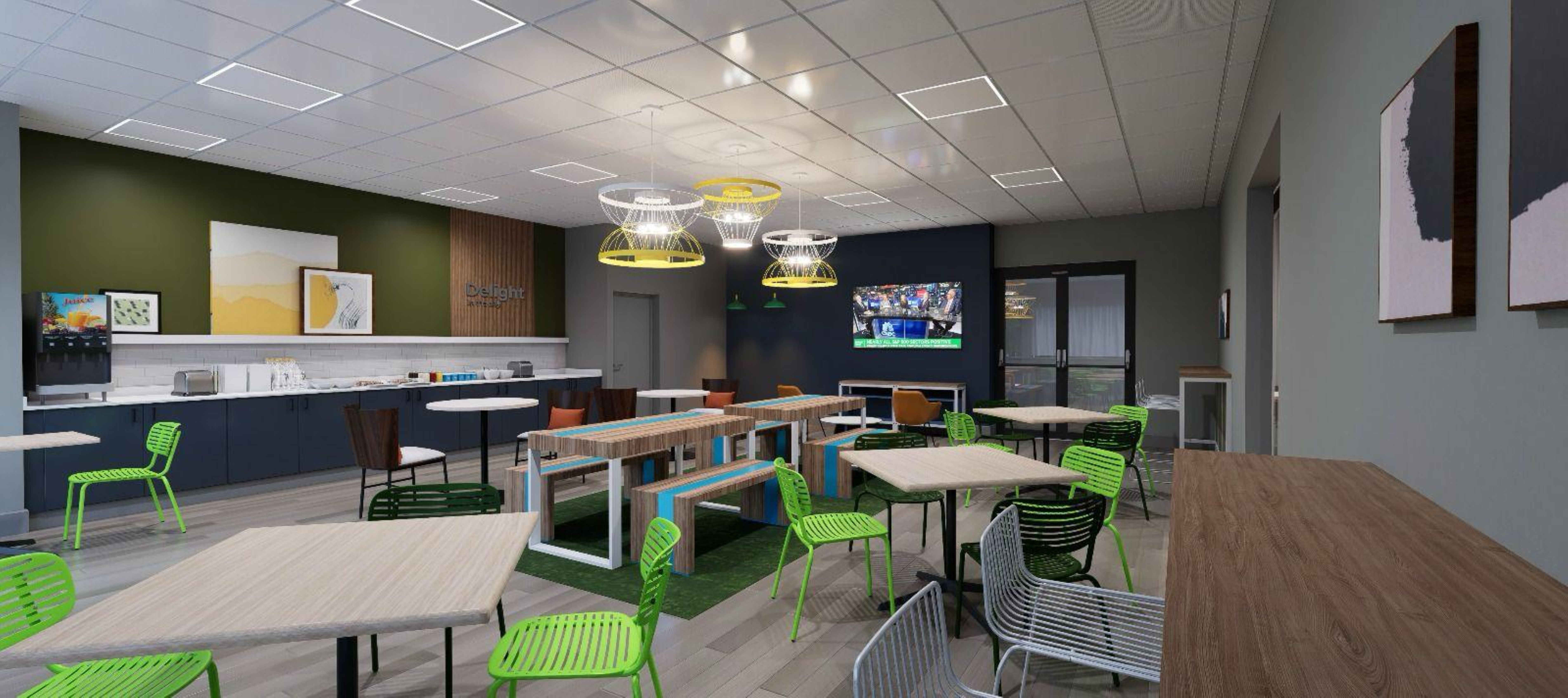 A breakfast area with various seating options